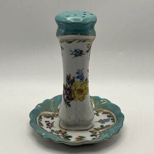 Antique Paris Royal Hand Painted Porcelain Floral Hat Pin Holder & Ring Dish